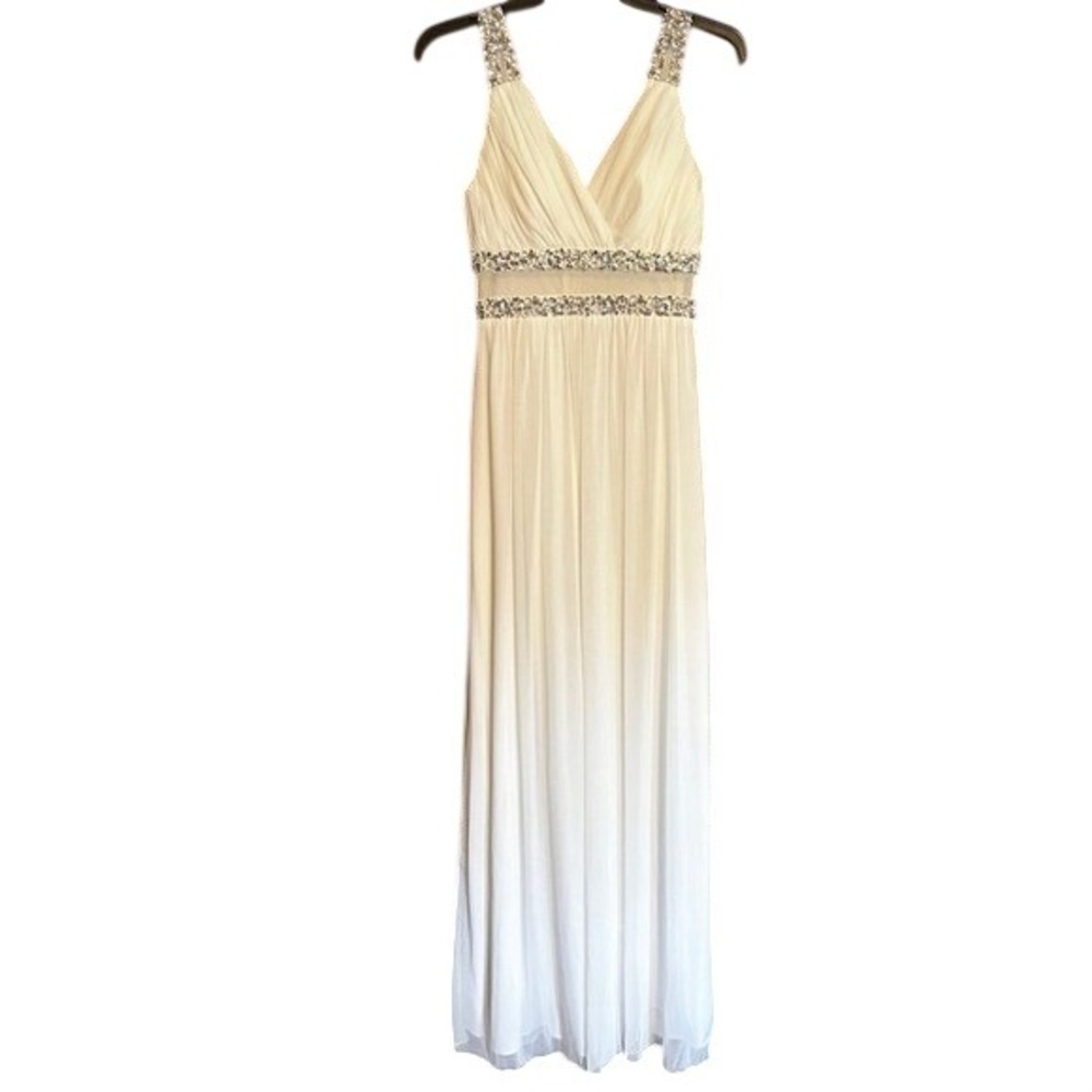 Ivory Formal Gown Embellished Empire Waist Evening Dress Bridesmaid Maxi‎